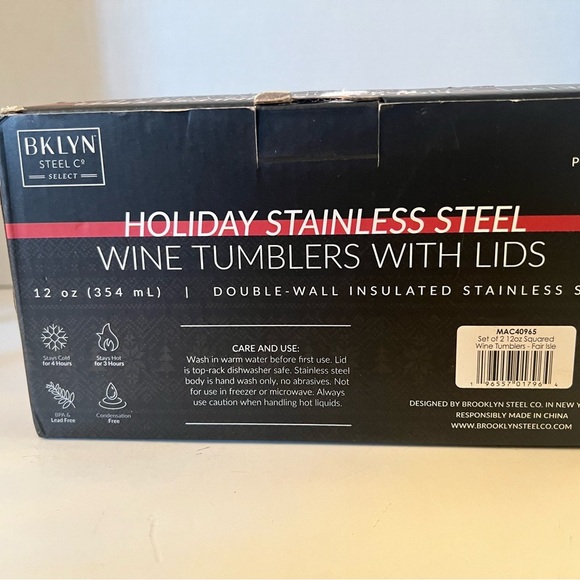 BROOKLYN STEEL CO. 12 oz Holiday Stainless Steel Wine Tumblers with Lids - Picture 4 of 12